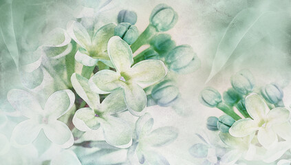 Floral spring background.  Vintage watercolor background of lilac flowers.  Close-up. .Lilac bunch.