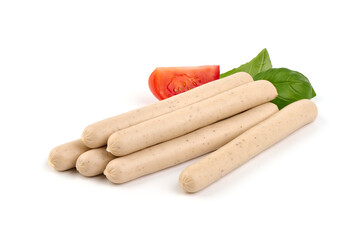 Chicken sausages, isolated on white background.
