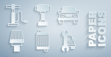 Set Car radiator cooling system, air filter, service, Gear shifter and pump icon. Vector