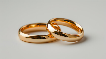 Pair of gold Wedding ring on a white background, macro shot