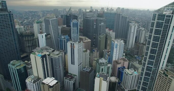 Makati City in Philippines. Cityscape Skyline and Skyscrapers in Background. Manila Business District Landing