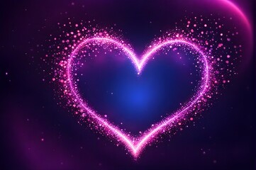 Abstract background of a purple sparkling heart, glow particles, luxury light shine bokeh wallpaper. Heart decoration. Love concept