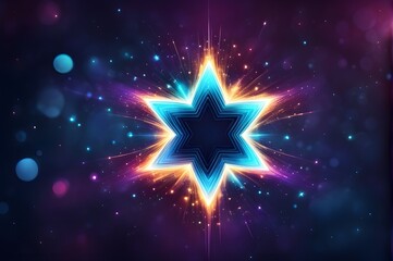 Abstract background of a multicolored shiny star, glow particles, luxury light shine bokeh horizontal wallpaper. 