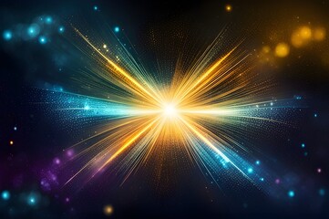 Abstract multicolored background of an explosive star, glow lines, and particles, luxury light bokeh wallpaper. 