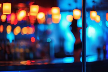 View of a bar at a pole dancer in the blurred background. - obrazy, fototapety, plakaty