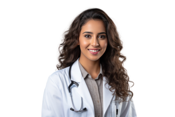 Smiling female doctor in uniform with stethoscope