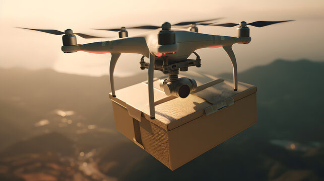 vertical delivery by drone delivering a package to a customer mail