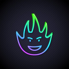 Glowing neon line Fire flame icon isolated on black background. Vector