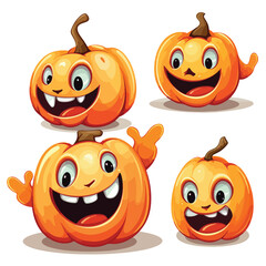 Halloween ghosts and pumpkins with evil smiles. Vec