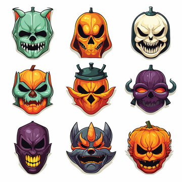 Halloween masks. Vector clip art illustration with
