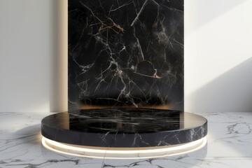 Immerse yourself in luxury with a circular pedestal crafted from sleek, glossy black marble.