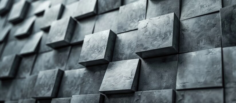 Abstract square pattern backdrop made of geometric polygons on the wall. © Vusal