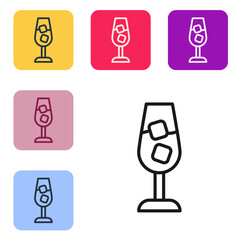 Black line Wine glass icon isolated on white background. Wineglass sign. Set icons in color square buttons. Vector