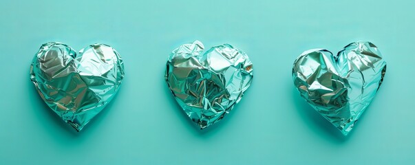 foil hearts on a mint background.