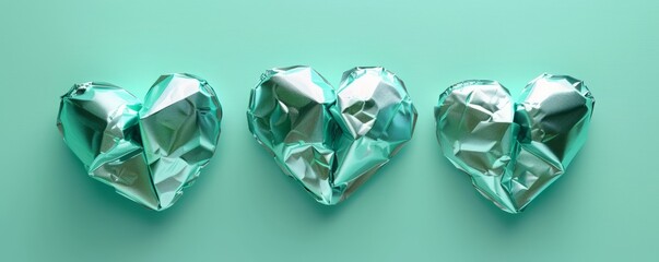 Fototapeta premium foil hearts on a mint background.