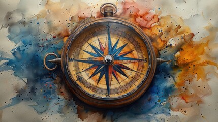 compass rose and compass water color - obrazy, fototapety, plakaty