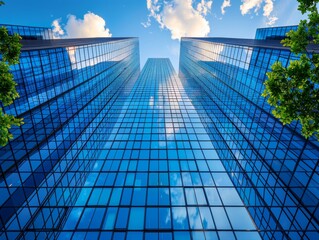 Blue skyscraper office buildings