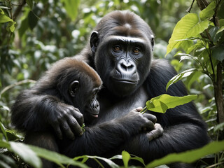 Fototapeta premium Majestic Encounters, Gorillas in the Wild.