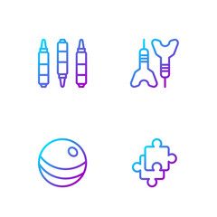 Fototapeta premium Set line Puzzle pieces toy, Beach ball, Marker pen and Dart arrow. Gradient color icons. Vector