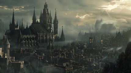 a city in the Gothic style - obrazy, fototapety, plakaty