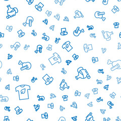 Set line Vegan shirt, Bottle of olive oil and Genetically modified chicken on seamless pattern. Vector