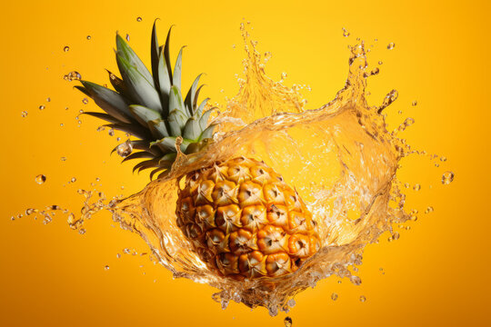 Fresh pineapple splash in water