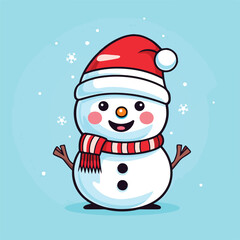 Happy merry christmas snowman kawaii style flat vec