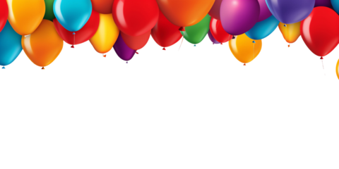White banner with colourful balloons on a top, PNG, transparent background.