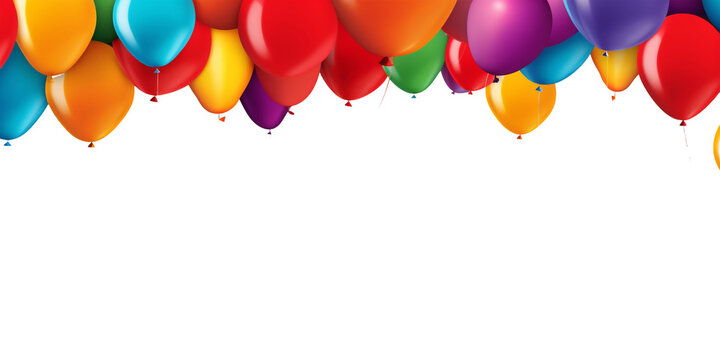 White banner with colourful balloons on a top, PNG, transparent background.