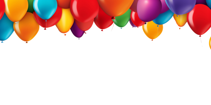 White banner with colourful balloons on a top, PNG, transparent background.