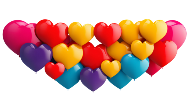 A large bouquet of rainbow colors with heart-shaped balloons on a background of the colors of the Ukrainian flag, PNG, transparent background. 
