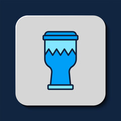 Filled outline Drum icon isolated on blue background. Music sign. Musical instrument symbol. Vector