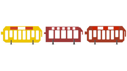 Set of portable road barriers, front view, vector illustration.