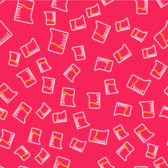 Obraz premium Line Measuring cup icon isolated seamless pattern on red background. Plastic graduated beaker with handle. Vector