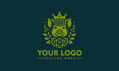 Pig logo Vector design Pig Crown Flower logo Pig for Business Identity
