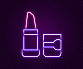 Glowing neon line Lipstick icon isolated on black background. Colorful outline concept. Vector