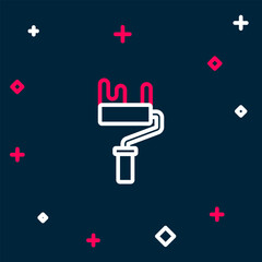 Line Paint roller brush icon isolated on blue background. Colorful outline concept. Vector