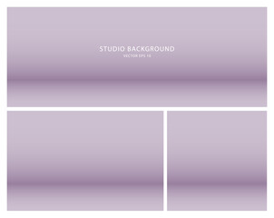 A large set of stage showcases for presentation, stage layouts. Studio backgrounds in pastel purple. Vector illustration.