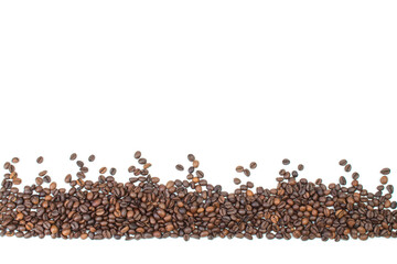 coffee beans isolated on white background, border. Copy space for text.