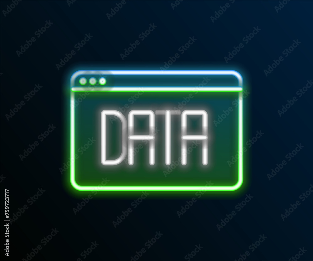 Poster glowing neon line data analysis icon isolated on black background. business data analysis process, s