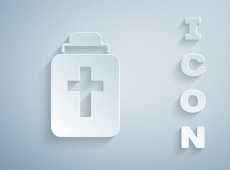 Paper cut Funeral urn icon isolated on grey background. Cremation and burial containers, columbarium vases, jars and pots with ashes. Paper art style. Vector