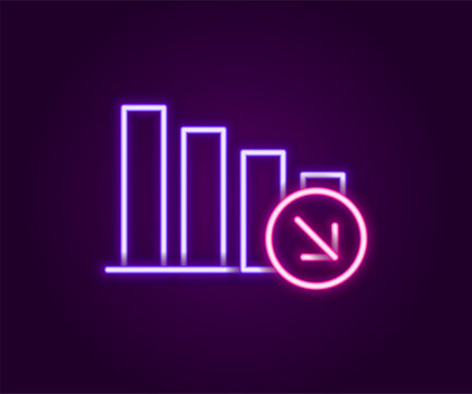 Glowing neon line Financial growth decrease icon isolated on black background. Increasing revenue. Colorful outline concept. Vector