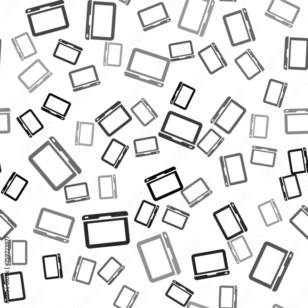 Poster black laptop icon isolated seamless pattern on white background. computer notebook with empty screen