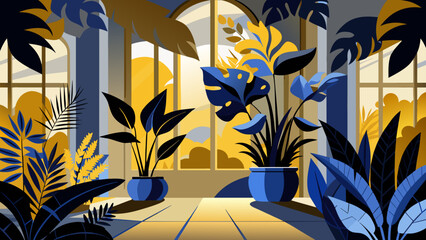 A big jungle with water falls and river cross vector art illustration