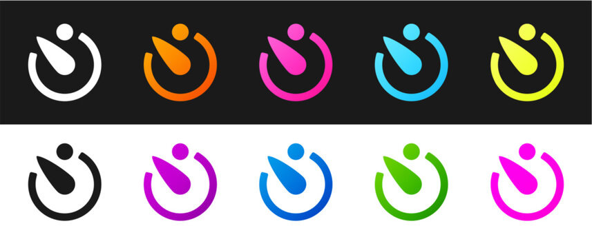 Set Camera timer icon isolated on black and white background. Photo exposure. Stopwatch timer seconds. Vector