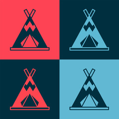 Pop art Traditional indian teepee or wigwam icon isolated on color background. Indian tent. Vector © Kostiantyn