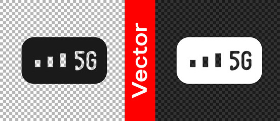 Black 5G new wireless internet wifi connection icon isolated on transparent background. Global network high speed connection data rate technology. Vector