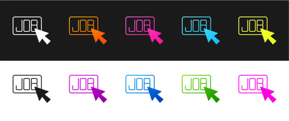 Set Search job icon isolated on black and white background. Recruitment or selection concept. Human resource and recruitment for business. Vector