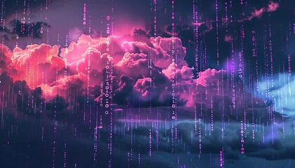Binary Code Showers: Exploring the Digital Cloudscape - obrazy, fototapety, plakaty