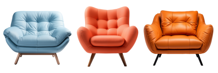 Soft  furniture armchairs set on a transparent background, PNG